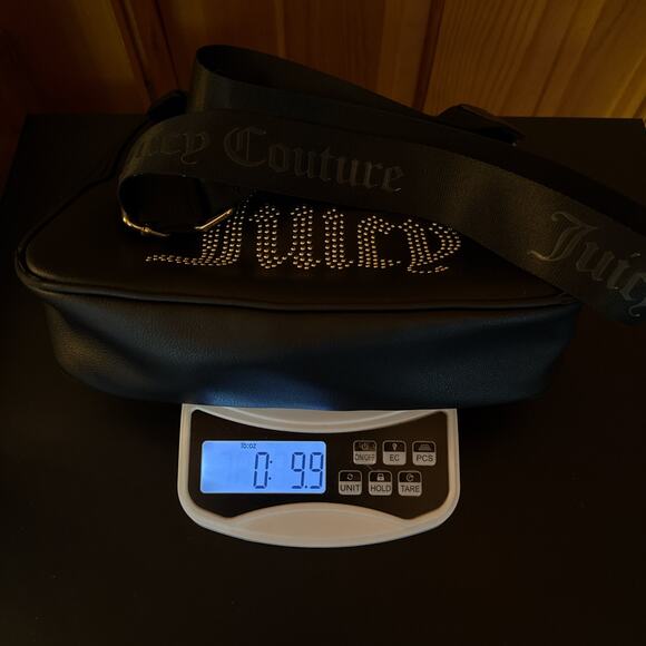 Juicy Couture Black Crossbody Bag Rhinestone Logo Adjustable Designer Minimal - Picture 8 of 8